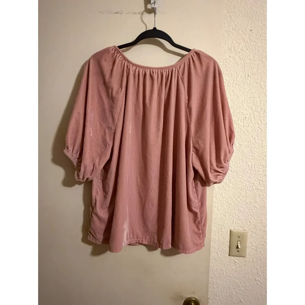 Old Navy‎ Pink Velvet V Neck Dolman Sleeve Tunic Top Women's Size Large Romantic